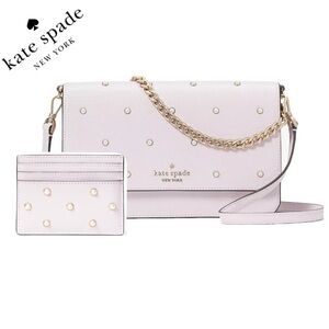 KATE SPADE‎ Bundle Madison Studded Faux Pearls Flap Crossbody/Slim Card Holder